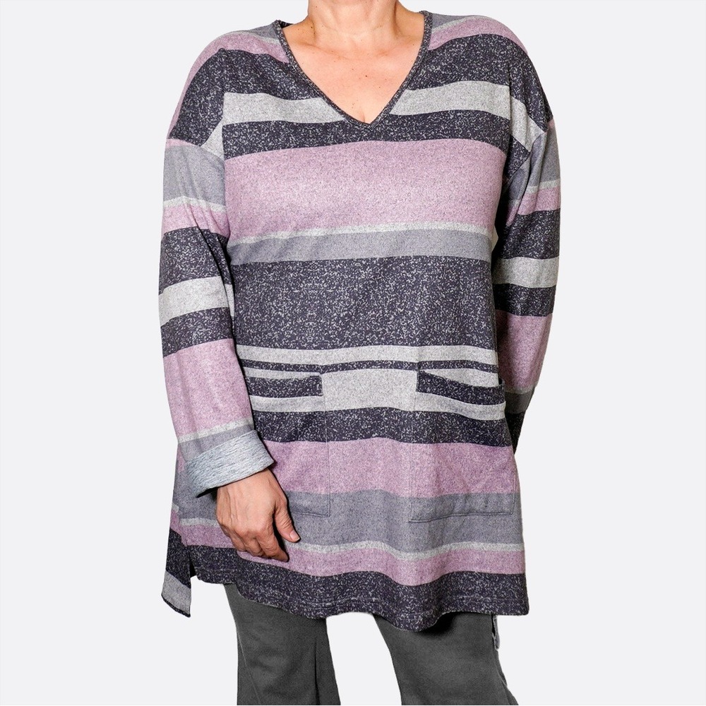 Cloud-Soft Fleece Tunic Dusty Rose & Charcoal‎ Zen Legging Essential 1X XL